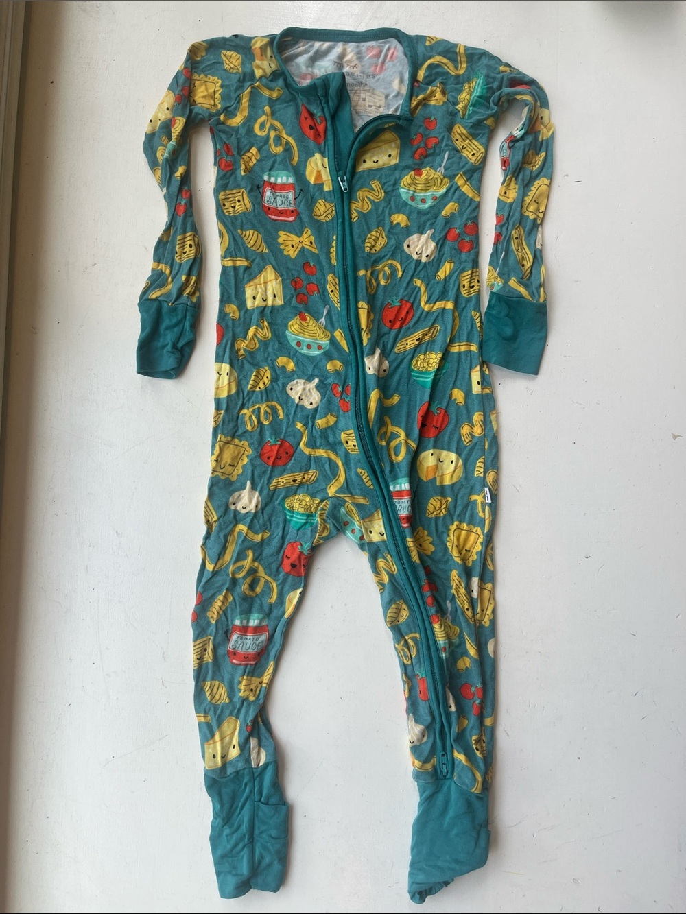 Little Sleepies Teal Pasta Noodle Spaghetti Print One-Piece Pajamas